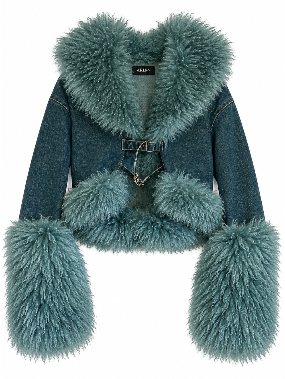 Akira Vintage Style Denim Faux Fur Trimmed Jacket